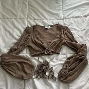 Princess Polly Tie Crop Top with Belle sleeves